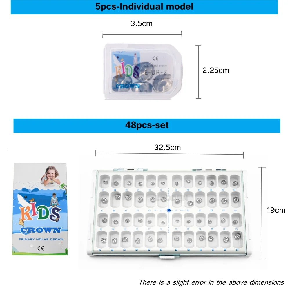 5/48pcs Dental Kids Teeth Crowns Orthodontic Stainless steel Temporary Tooth Crown Individual Model Dentistry  Preformed Tool