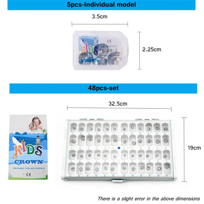 5/48pcs Dental Kids Teeth Crowns Orthodontic Stainless steel Temporary Tooth Crown Individual Model Dentistry  Preformed Tool