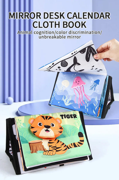 Funny Black and White Baby Cloth Book Early Educational Montessori Toy for Children Newborn Tummy Time Mirror Toys