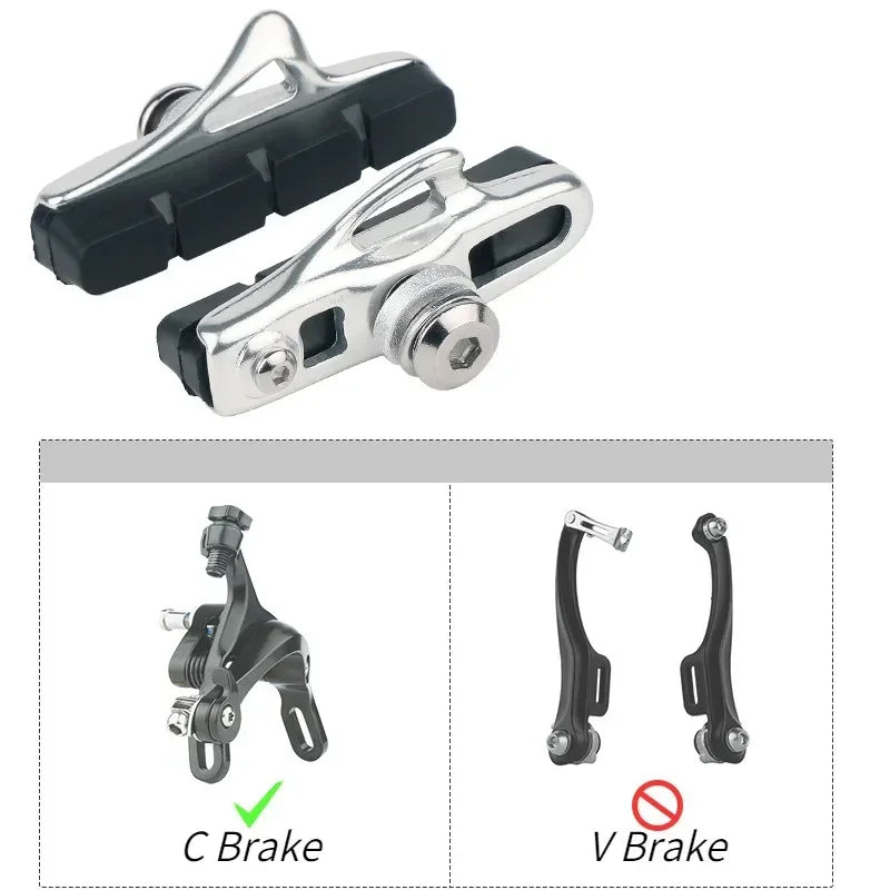 A Pair 55MM Brake Pads for Road Bikes with Metal Rings C-brake Pads Replaceable Brake Blocks Aluminium Alloy Block Bicycle Parts