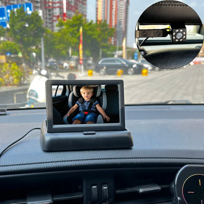 ‌360° Rotating Baby Car Camera with 4.3'' Night Vision Screen, Quick-Install Headrest Monitor for Backseat Infant Safety‌