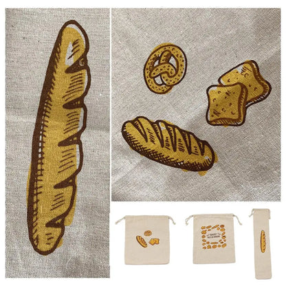 Linen Bread Bags Reusable Drawstring Large Washable Storage Food Accessories Home Unbleached Kitchen Organizer