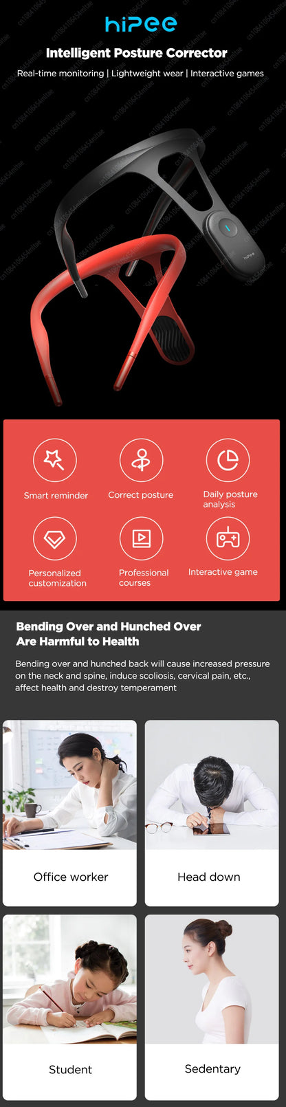 XIAOMI MIJIA Hipee Smart Posture Correction Device Realtime Scientific Back Posture Training Monitoring Corrector for Adult