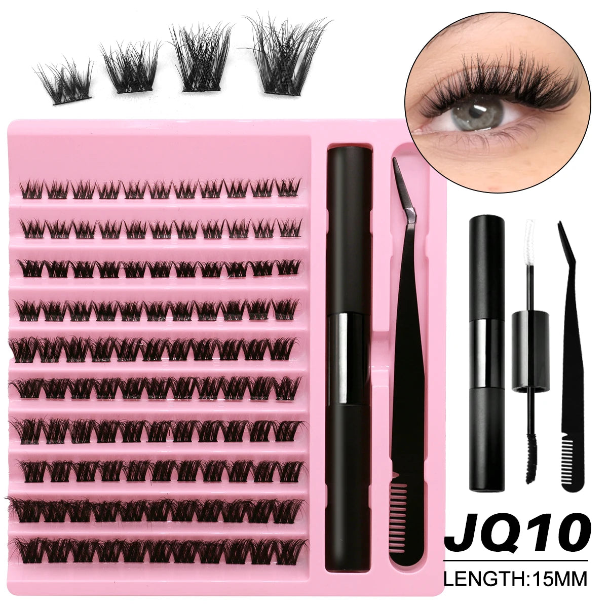 GROINNEYA DIY Lash Extension Kit Lash Clusters With Waterproof Strong Hold Lash Bond And Seal And Eyelash Tweezers Lash Cluster