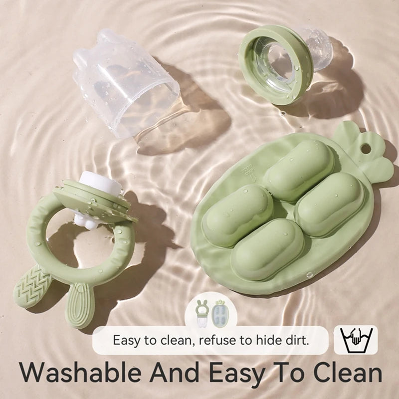 Baby Rabbit Fruit Feeder Set Food Supplement Nursing Feeder BPA Free Silicone Feeding Freezer Tray Tableware Fresh Food Feeder