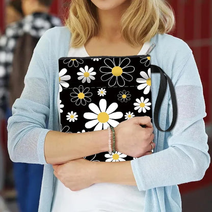 Flower Book Covers Daisy Book Protector Black Vintage Book Sleeve for Paperbacks Washable Fabric Cloth Book Cover with Zipper