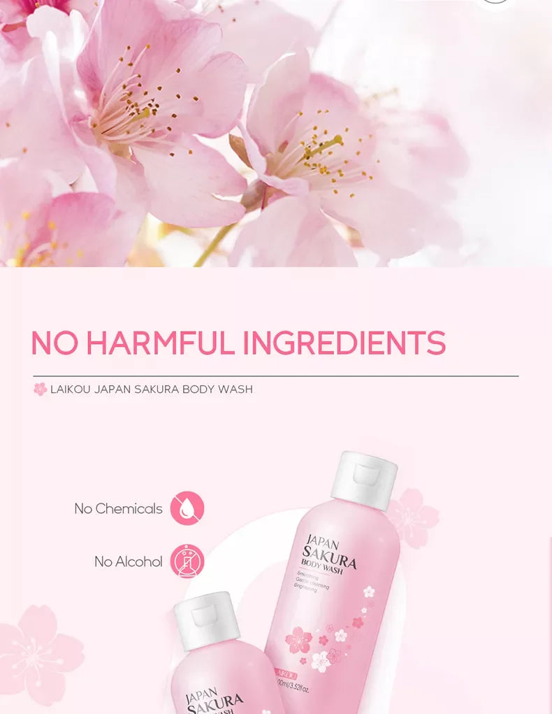 LAIKOU Sakura Shower Gel Long Moisturizing Smooth Long Lasting Fragrance Gentle Foam Body Cleansing Bath Product 100ml