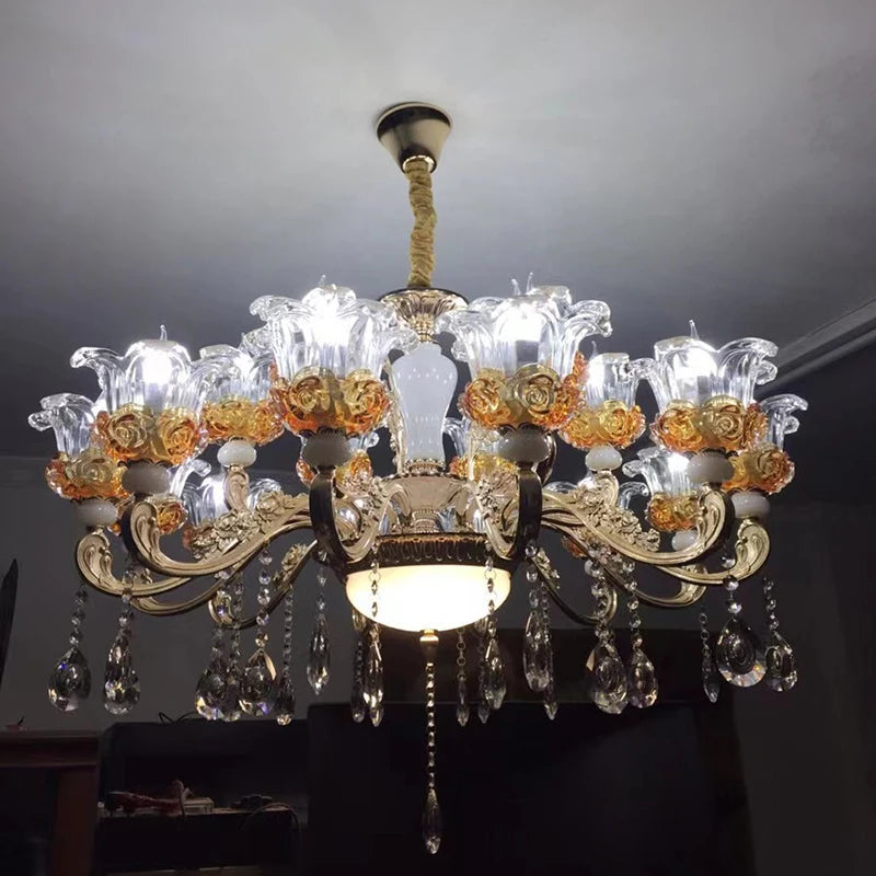 Flower Glass Lampshade Crystal Pendant Lamp Living Room Dining Room Bedroom Hall Villa New Design Hot Sale Decorative Chandelier