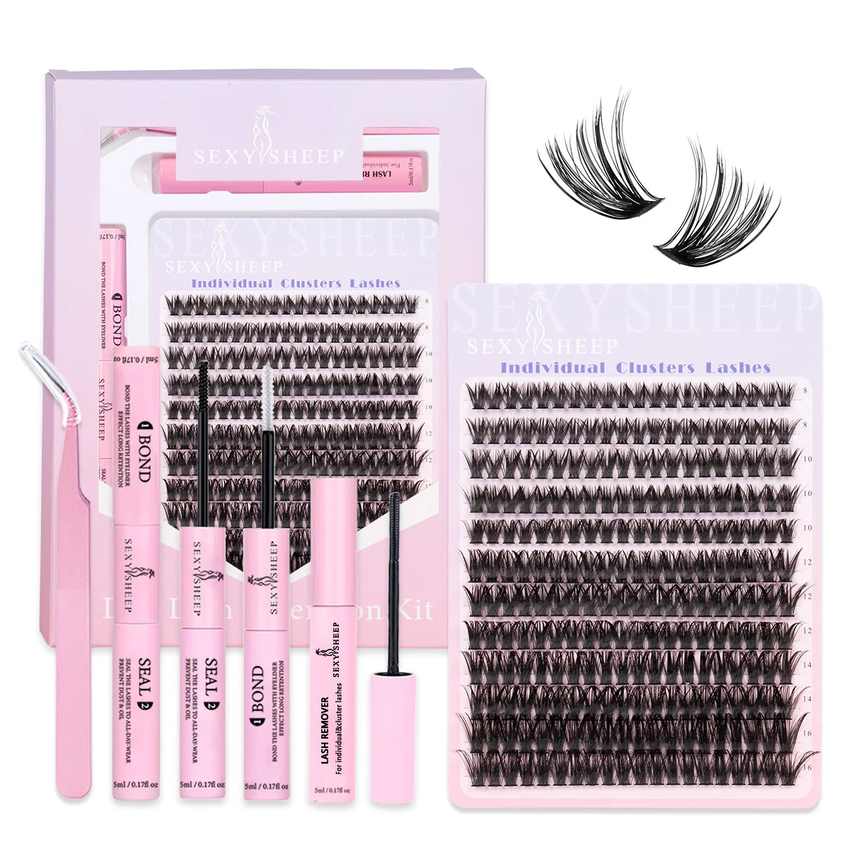 DIY Lash Extension Kit Lash Clusters Eyelash Extension Individual Lashes Kit with Lash Bond & Seal Remover Tweezers