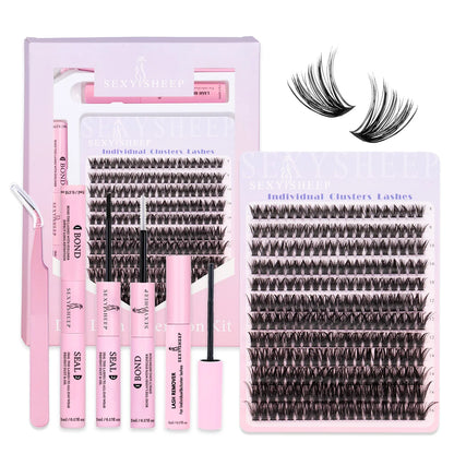 DIY Lash Extension Kit Lash Clusters Eyelash Extension Individual Lashes Kit with Lash Bond & Seal Remover Tweezers