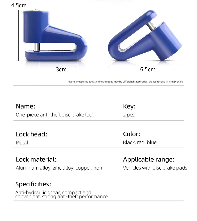 Motorcycle Lock Security Anti Theft Bicycle Motorbike Motorcycle Disc Brake Lock Theft Protection for Scooter Safety Bike Lock