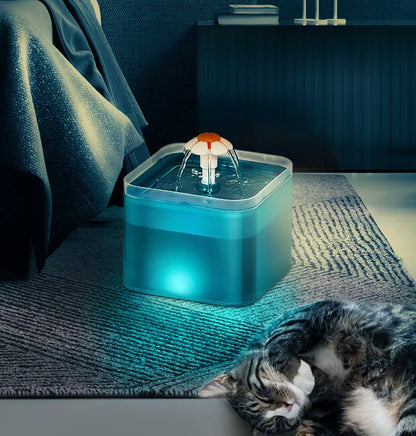 Cat Water Fountain, 67oz/2L Automatic Cat Drinking Fountain, Pet Water Fountain with LED Light and Filter for Cats and Small Dog