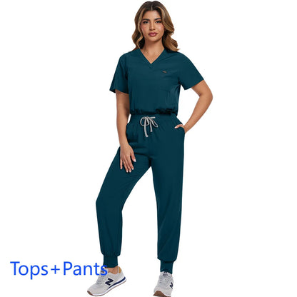 Surgical Scrubs Unisex - Quick-Dry Dental Clinic & ER Workwear Split Set W/Short Sleeve & Anti-Microbial 6 Pockets