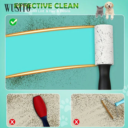 Pet Hair Lint Remover Roller Kit Extra Sticky Disposable Refills for Dog Owners, Efficient Carpet Pile and Clothes Fluff Remover