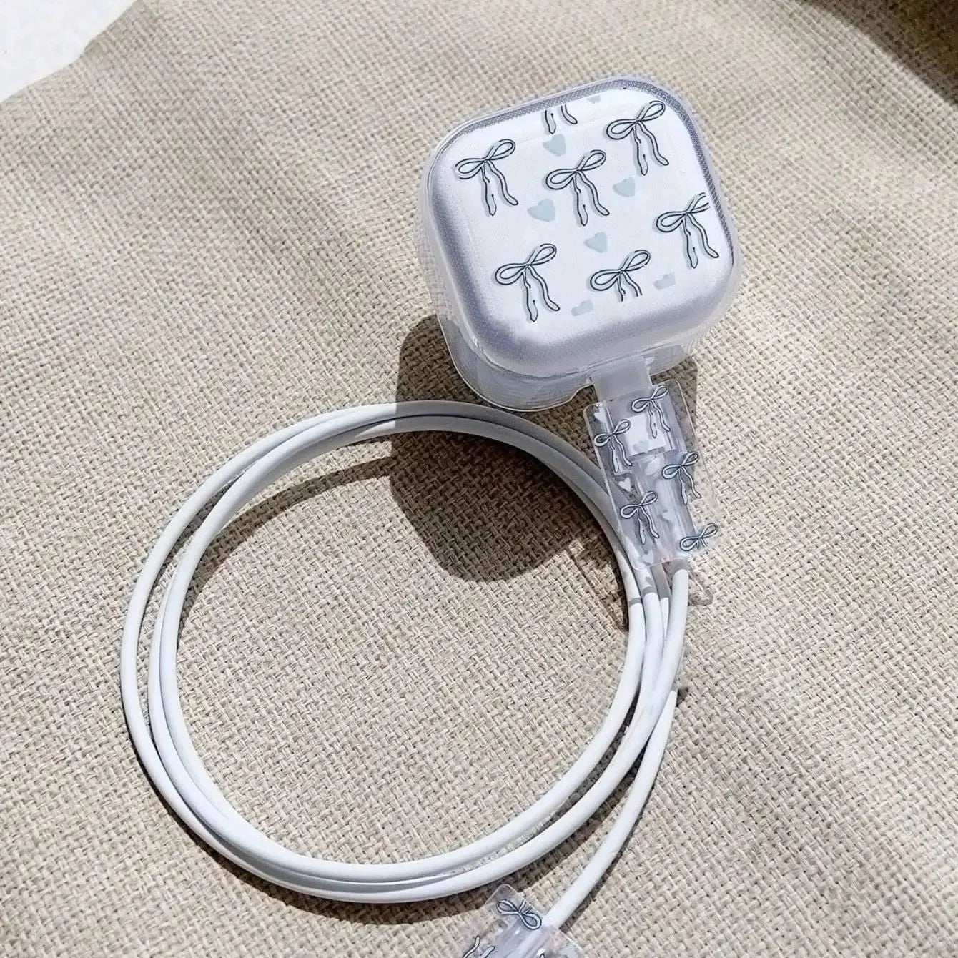 3-piece set Pink Bow Set Cable Protector for iPhone 20W UK HK Plug Charger Case Phone Wire Cord Organizers