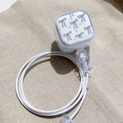 3-piece set Pink Bow Set Cable Protector for iPhone 20W UK HK Plug Charger Case Phone Wire Cord Organizers