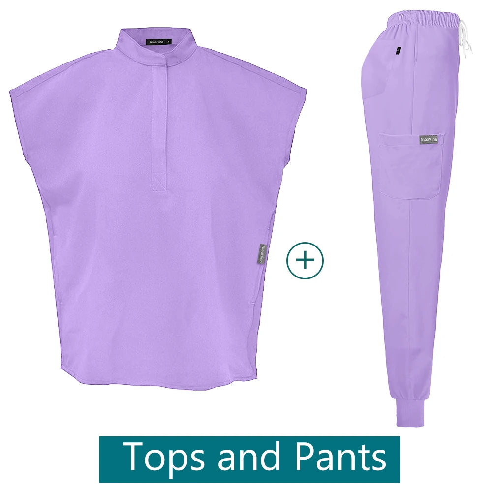 Scrubs Uniforms Sets Medical Nursing Hospital Working Clothes Solid Color Surgical Gowns Breathable Scrub Top Joggers Pants Suit