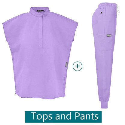 Scrubs Uniforms Sets Medical Nursing Hospital Working Clothes Solid Color Surgical Gowns Breathable Scrub Top Joggers Pants Suit