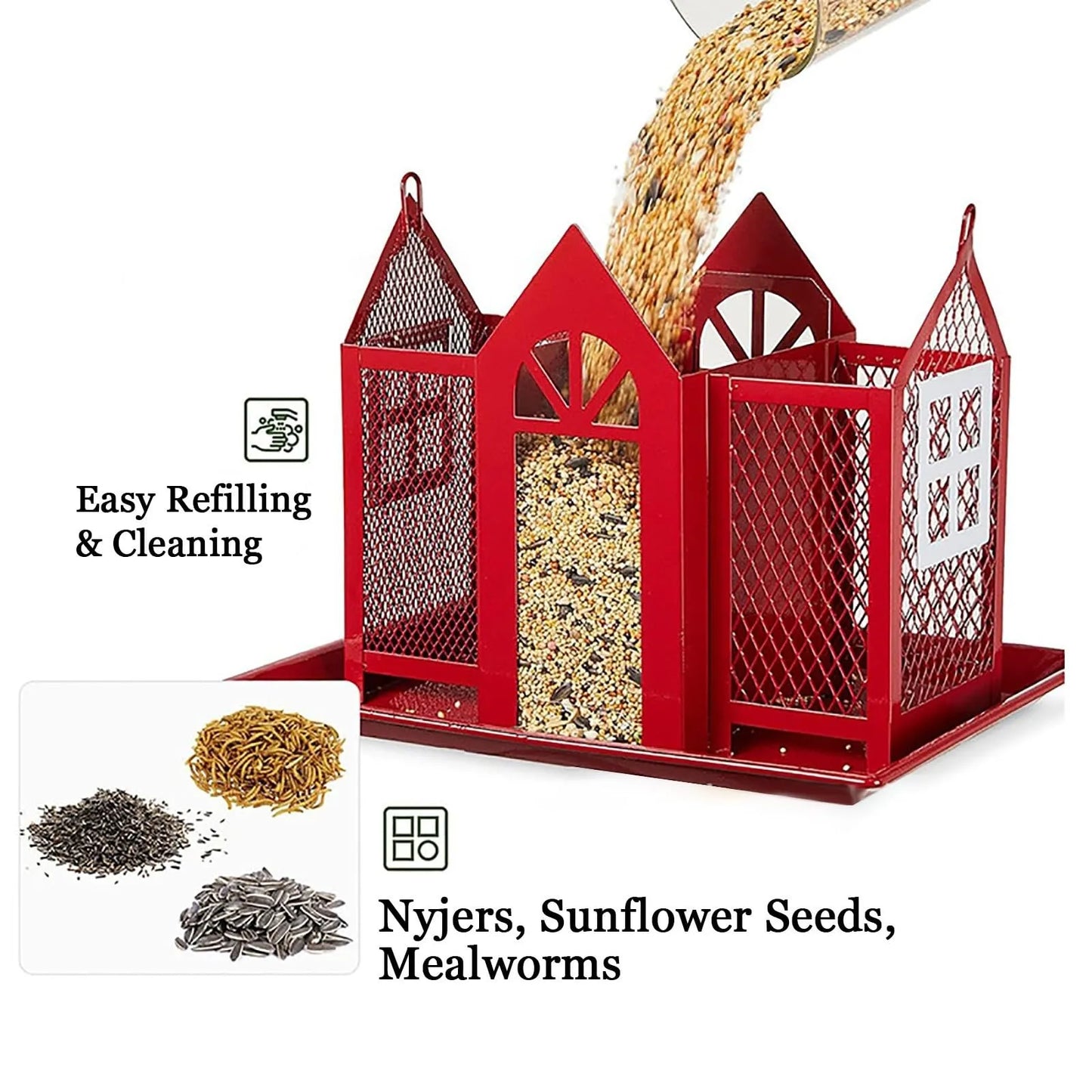 Bird Feeders For Outdoors Metal Bird Garden Feeders Rain/Wind-Proof Cottage Bird Feeder Large-Capacity Bird Food Feeder