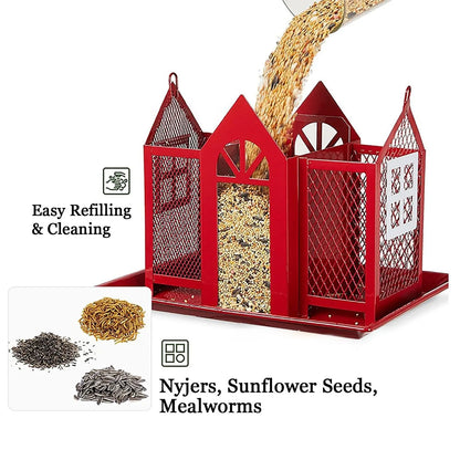 Bird Feeders For Outdoors Metal Bird Garden Feeders Rain/Wind-Proof Cottage Bird Feeder Large-Capacity Bird Food Feeder