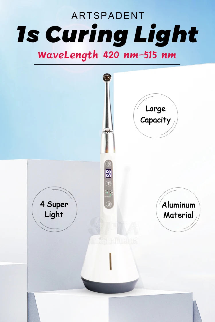 Dental 1 Second Curing Light LED Lamp With Two Intensity Angle Adjustable Utra Long Wavelength Flexible Rotation Design