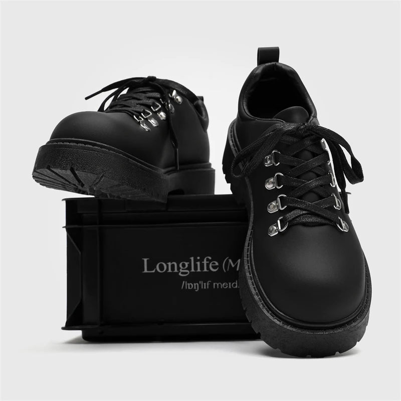 Business Office Dress Black Trendy Footwear Mans England Style Men's Casual Platform Shoes Lace-up Original Leather Oxfords Shoe