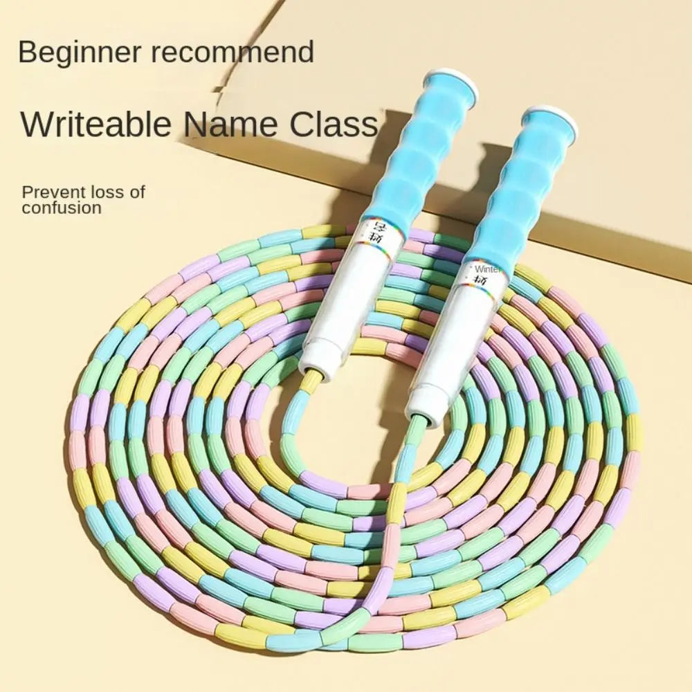 Bamboo Joint Soft Bead Skipping Rope 2.8m Solid Color Segmented Fitness Jump Rope Durable Anti-Skid Sports Rope