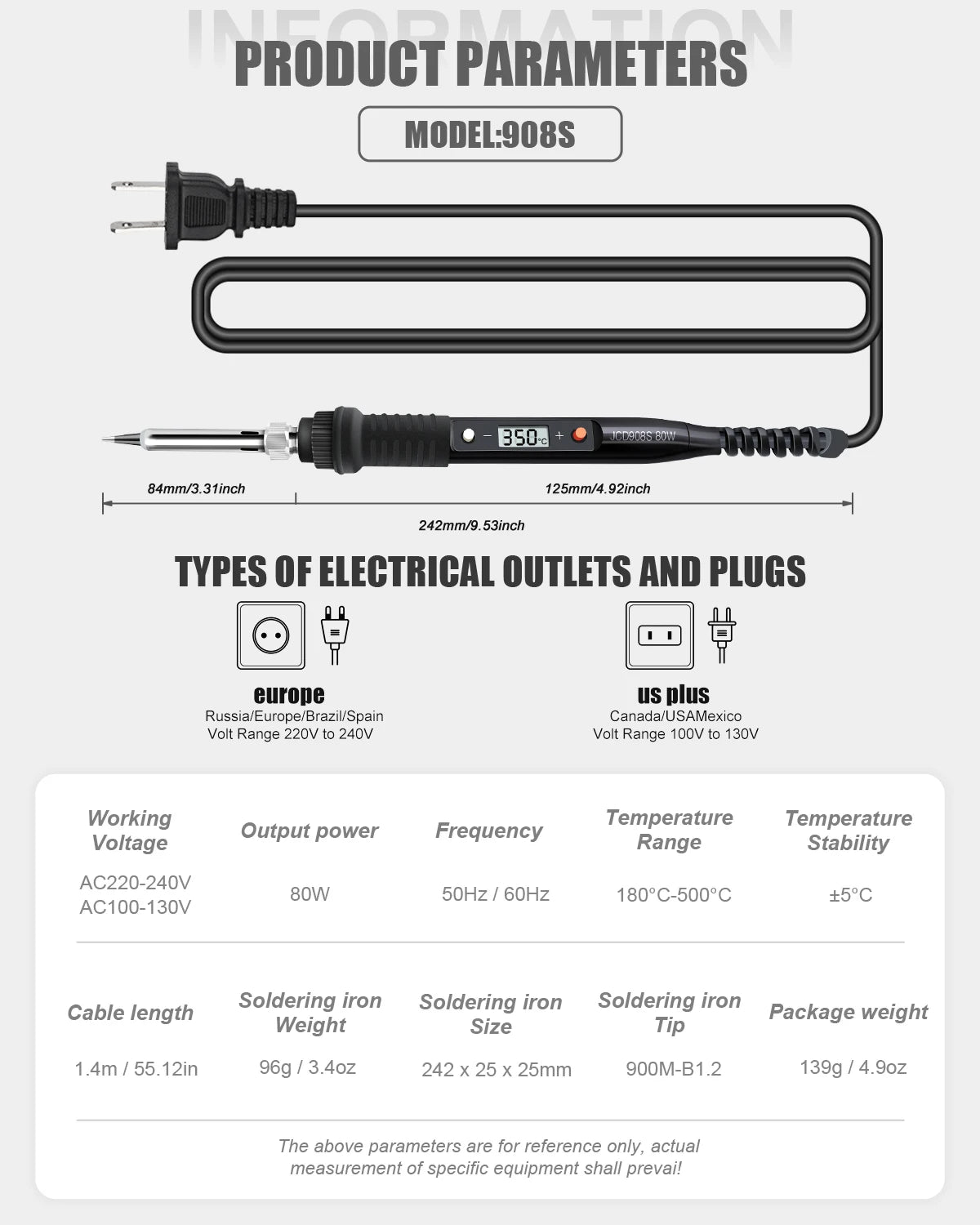JCD 80W Electric Soldering Iron Adjustable Temperature Replaceable Soldering Iron Head Soldering Iron Pen Welding Kit 908S