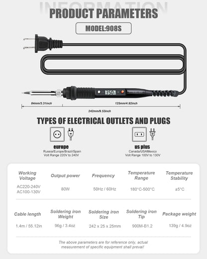 JCD 80W Electric Soldering Iron Adjustable Temperature Replaceable Soldering Iron Head Soldering Iron Pen Welding Kit 908S