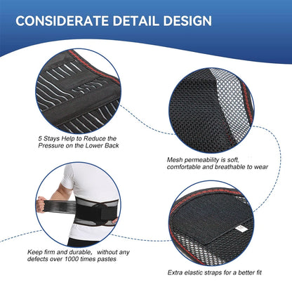 Breathable Back Brace for Lower Back Pain Relief, Lumbar Support Belt with Lumbar Pad for Men & Women Herniated Disc, Sciatica