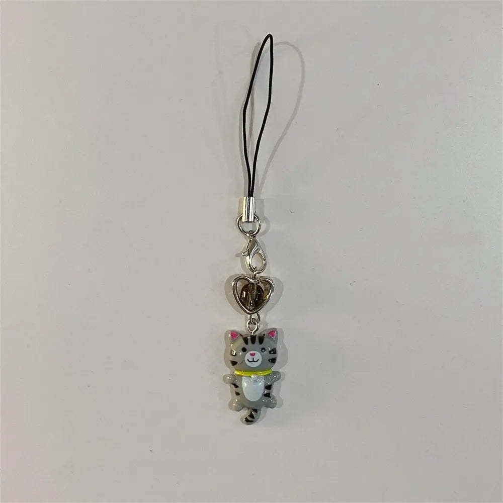 Cat Pendant Phone Strap Anti Lost Keychain Y2K Phone Charm Heart Cute Phone Lanyard Women Girls Phone Accessories