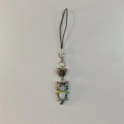 Cat Pendant Phone Strap Anti Lost Keychain Y2K Phone Charm Heart Cute Phone Lanyard Women Girls Phone Accessories