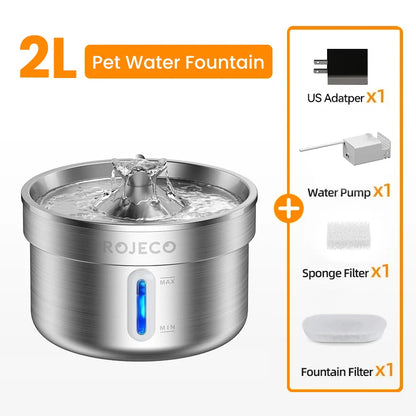 ROJECO Stainless Steel Pet Drinking Fountain Auto Cat Water Fountain Smart Pet Water Dispenser with Pump for Dog Cat Drink Bowl