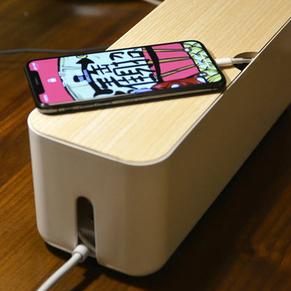Socket Cable Organizer Box Wooden Style Cord Storage Case Dustproof Charging Data Cable Management Device for TV Wires/Computer