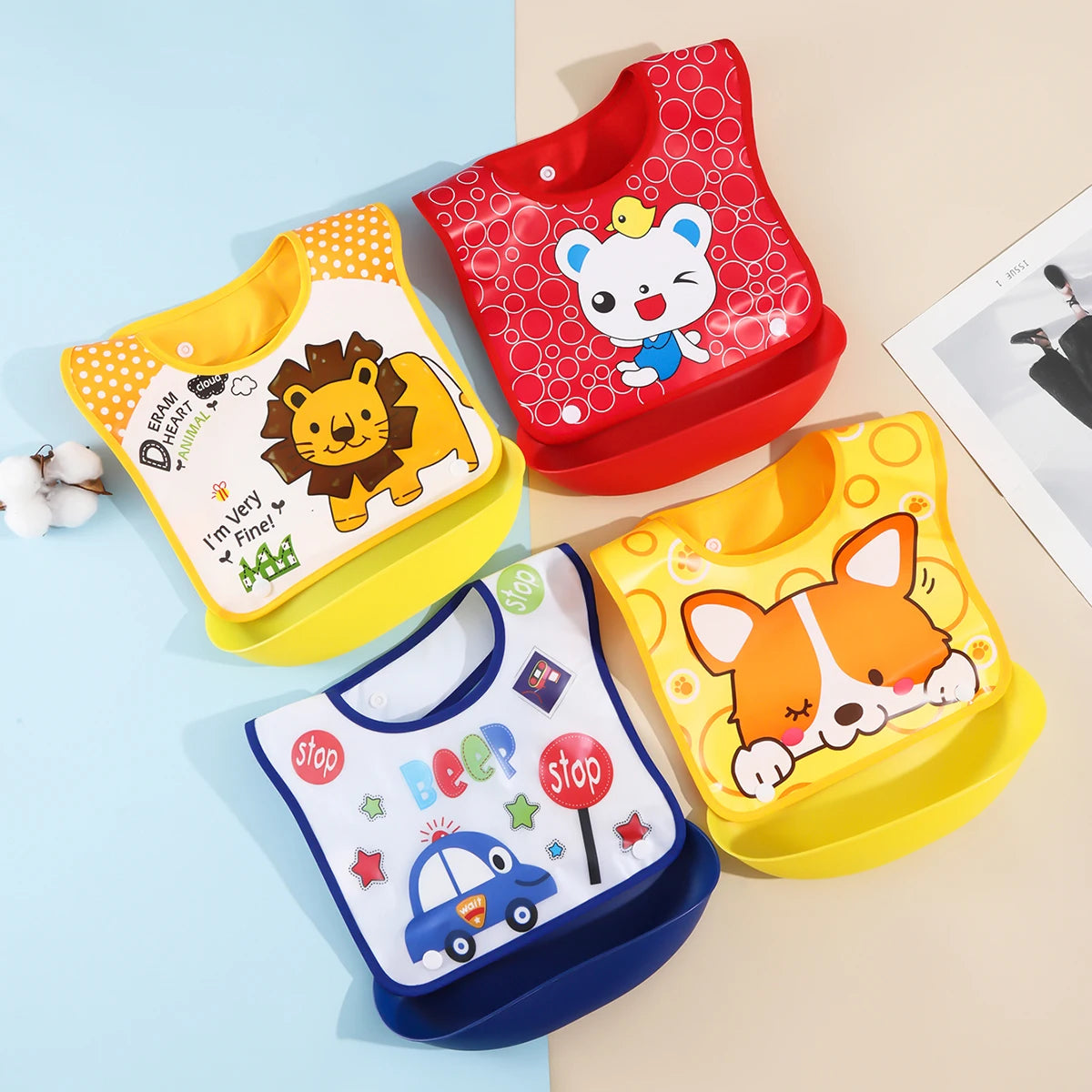 Baby food bib Baby waterproof bib three-dimensional detachable food food pocket Child child saliva pocket