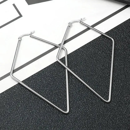 Titanium Steel Exaggerated Geometric Square Rhombus Hoop Earrings for women Big Earring Statement Ear Ring Nightclub Jewelry