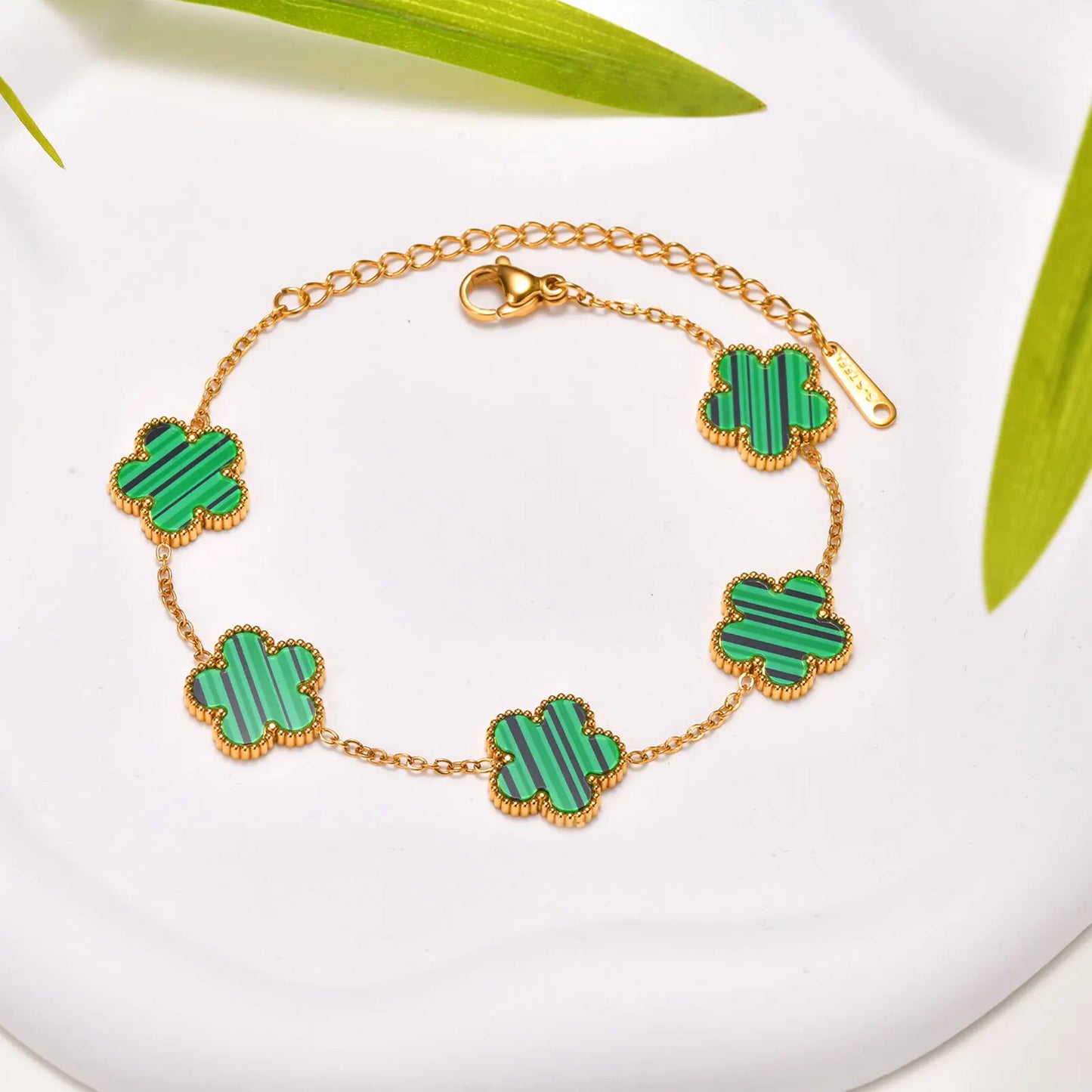 Vnox Stainless Steel Colorful Clover Cute Hand Bracelet For Woman Fashion Five Leaf Flower Lucky Jewelry Accessories Gift To Her