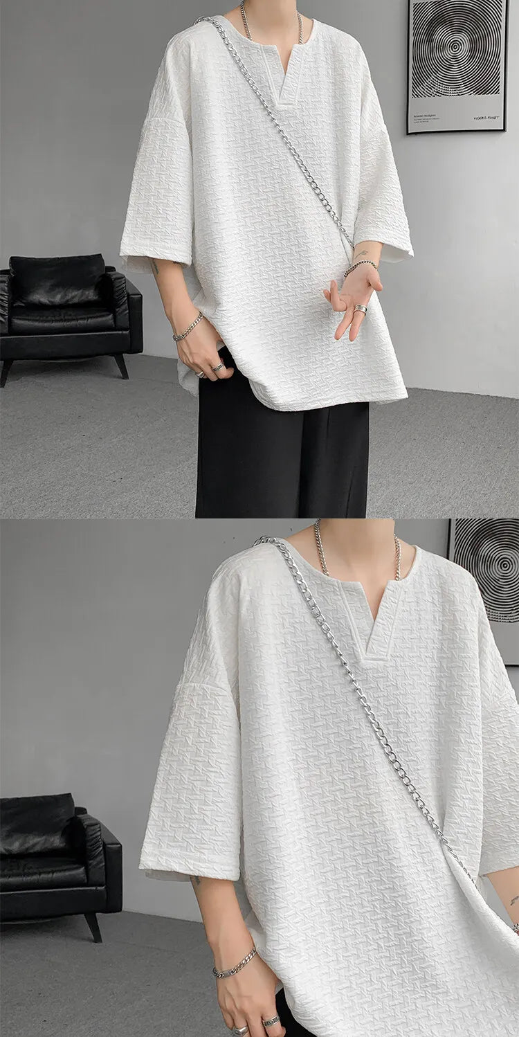 Mens V Neck Loose Fit Tshirt Summer Fashion Comfort Breathable Casual Streetwear Trendy Tee Lightweight Premium Fabric Crew Neck