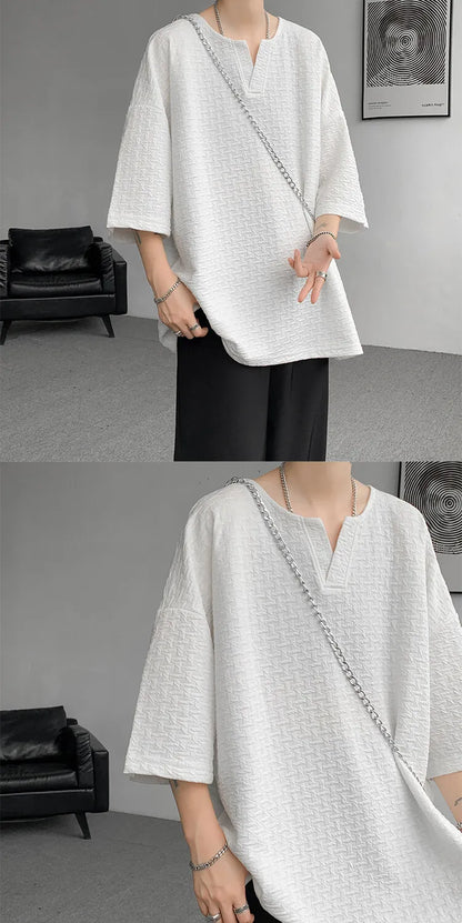 Mens V Neck Loose Fit Tshirt Summer Fashion Comfort Breathable Casual Streetwear Trendy Tee Lightweight Premium Fabric Crew Neck