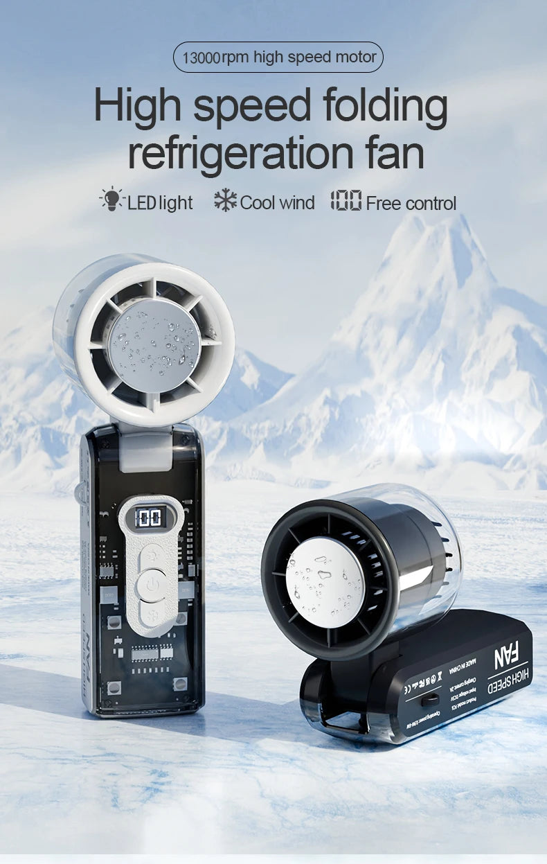 Portable Mini Fan Handheld Fan With Display High Speed Turbo Strong Wind 3600mAh USB Rechargeable Folding Fans For Home Outdoor