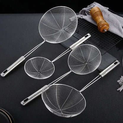 1PC Stainless Steel Strainer Ladle Skimmer Oval Fine Mesh Oil Pot Strainers Home Kitchen Tools Strainer Oil Skim Grease Foam