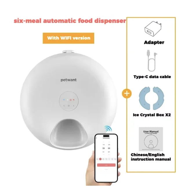 6 Meals Automatic Pet Feeder Smart Cat Food Dispenser For Wet & Dry Food Kibble Dispenser Accessories
