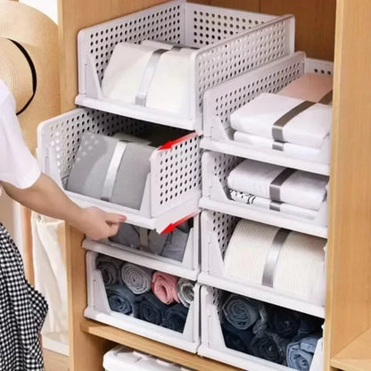Stackable Clothes Storage Drawer Folding Plastic Organizer High-capacity Layered Partition Clothes Basket Household Storage Box
