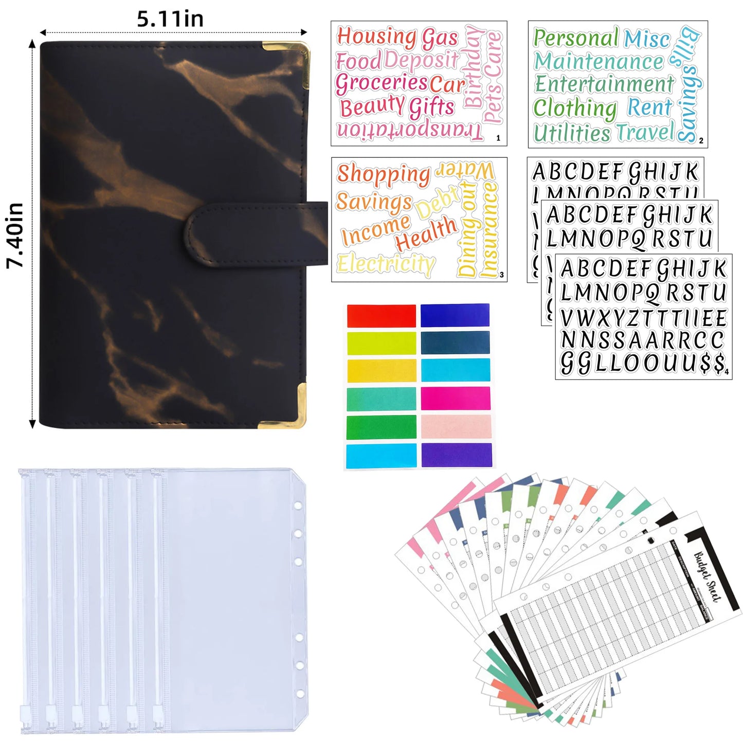 A6 Binder Cash Envelopes for Budgeting Money Organizer for Cash Money Envelopes for cash Leather A6 Binder with zipper