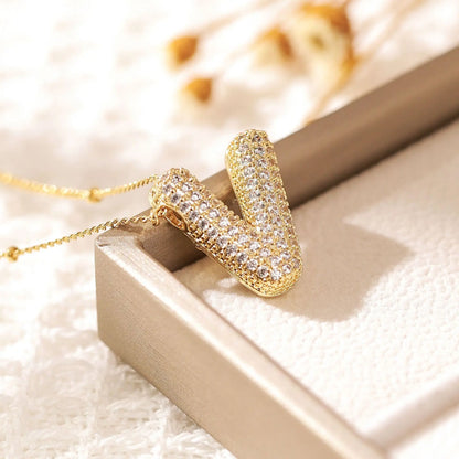 RAKOL Exquisite Copper Gold-plated Zircon Pendant American Minimalist Collarbone Chain 26 A-Z Balloon Letter Necklace For Women