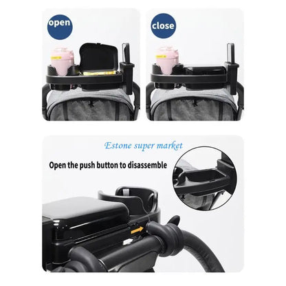 090B 3 in 1 Strollers Milk Bottle Cup Holder for Snacks & Drink Strollers Tray Phone Holder Detachable Tray