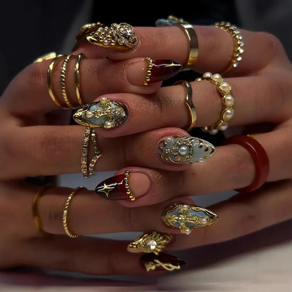 24pcs Golden Almond Press on Nails Simple False Nails Wearable Stick-on Nail Fake Nails Uñas Postizas Mujer Накладные Ногти 네일팁