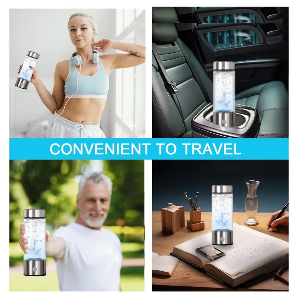 Hydrogen Water Bottle, Portable Hydrogen Water Ionizer Machine Generator Rechargeable Hydrogen Rich Water Glass Health Cup