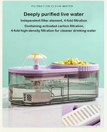 Automatic Cat Feeder Water Fountain With Large Capacity Flower Design Silent Pet Feeding System With Filter For Cats And Dogs