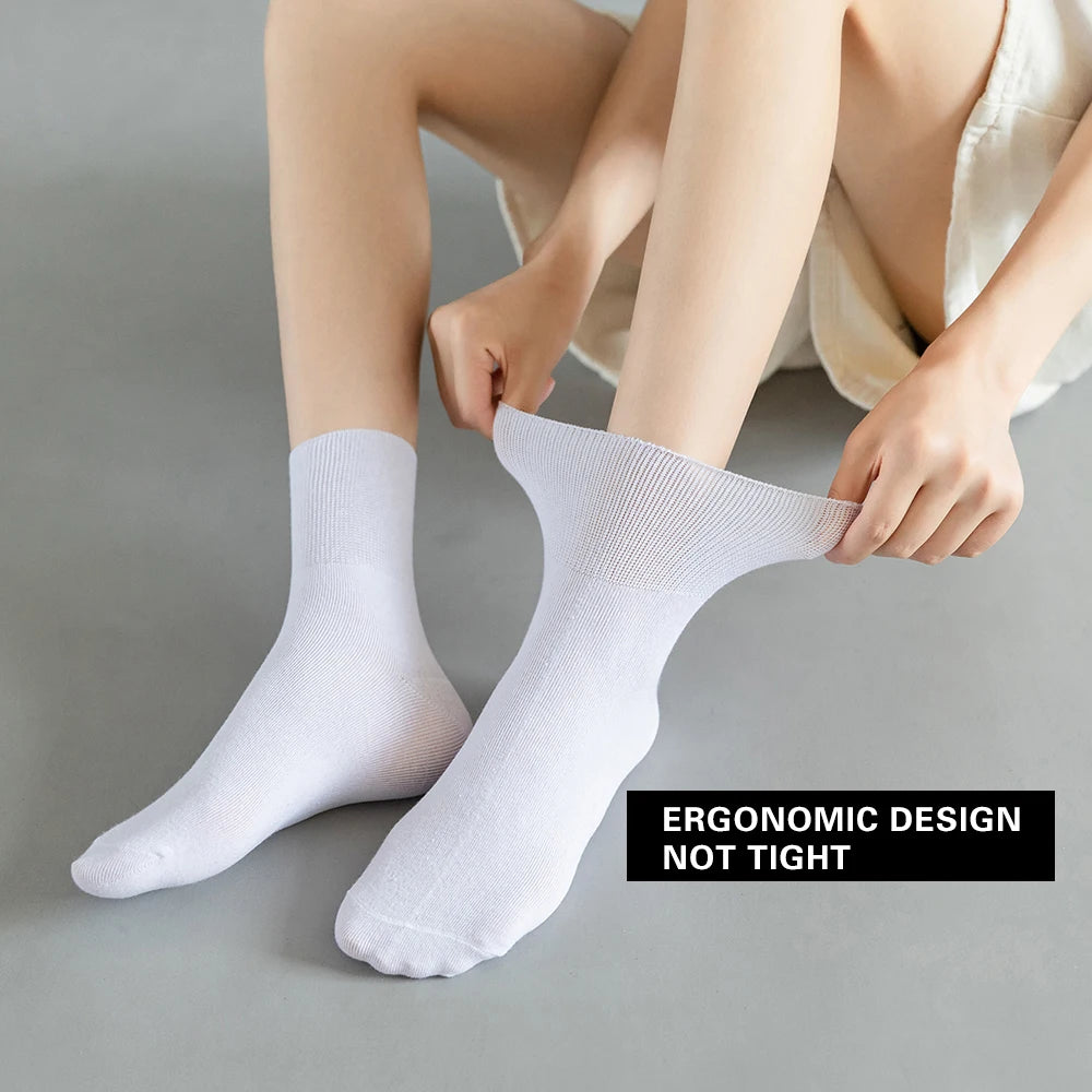5 Pairs Diabetic Non Binding Socks For Women Pregnant woman elderly long socks Comfortable breathable black white socks women